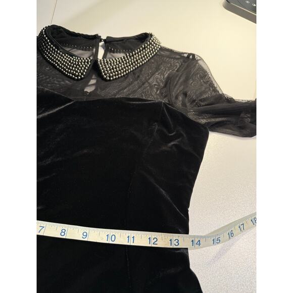 M&S Black Velvet Long Sleeve Secret Support Dress Sz US 8 Wednesday Addams Goth - Picture 10 of 13